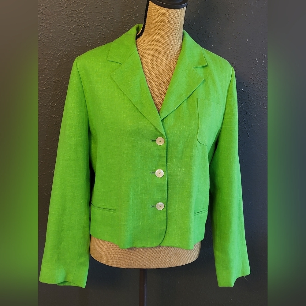 Harve Benard Bright Green Linen Lined Jacket Medium